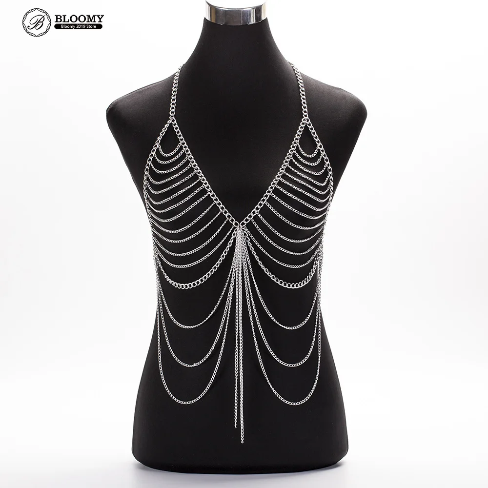 Женское бикини с цепочкой многослойный пляжный бюстгальтер цепочка для груди