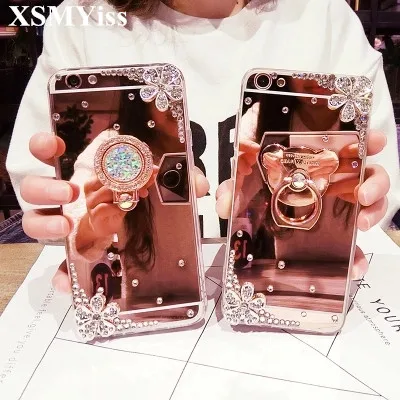 

Luxury Rhinestone Diamond Ring Stand Case For Samsung S6 S7 S8 S9 S10 S20 S21 PLUS Note5 8 9 10 20 Soft Mirror Phone Case Coque