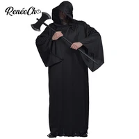 reneecho halloween costume for adult black long hooded cape men grim reaper costume carnival party cosplay men costume for purim