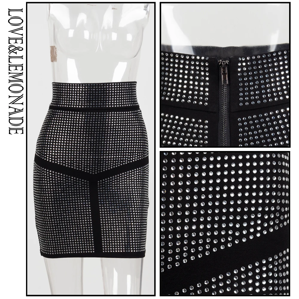 

LOVE & LEMONADE Sexy Diamond Glue Decoration High Waist Short Skirt LM81585