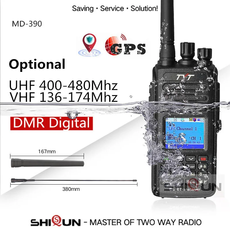 Популярная рация DMR TYT с GPS водонепроницаемая IP67 цифровая MD 390 Двухдиапазонная VHF UHF