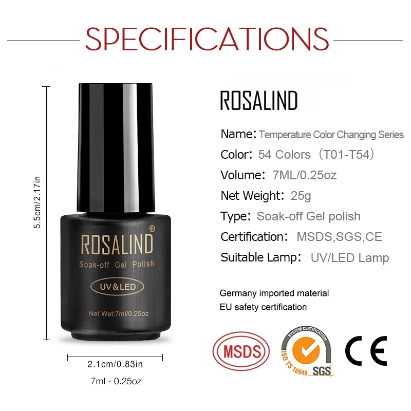 Черная бутылка для ногтей ROSALIND Gel 1 S 7 мл хамелеон изменяющийся от температуры