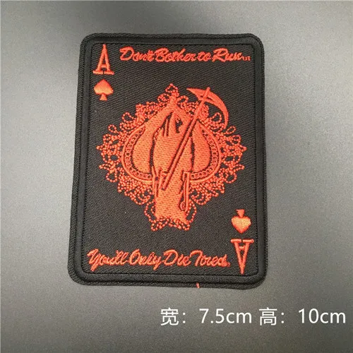 iron on Карты смерти покер Ace of Spades нашивки вышивка тактическая нашивка для одежды сумка панк военные нашивки значки - Цвет: iron on