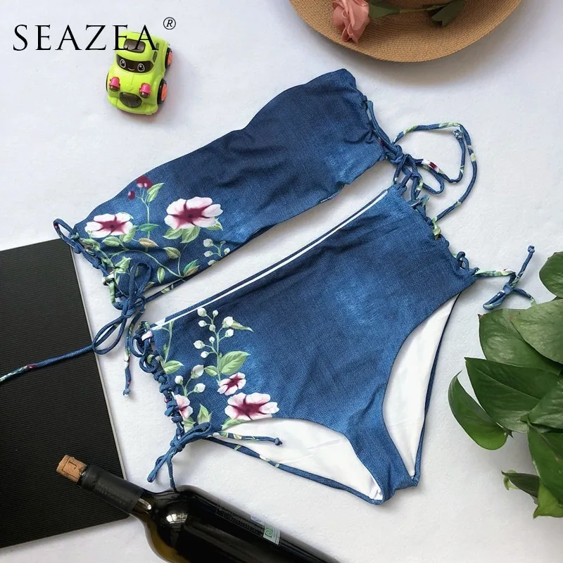 Seazea 2018 Женский комплект бикини без бретелек купальник с принтом сексуальный