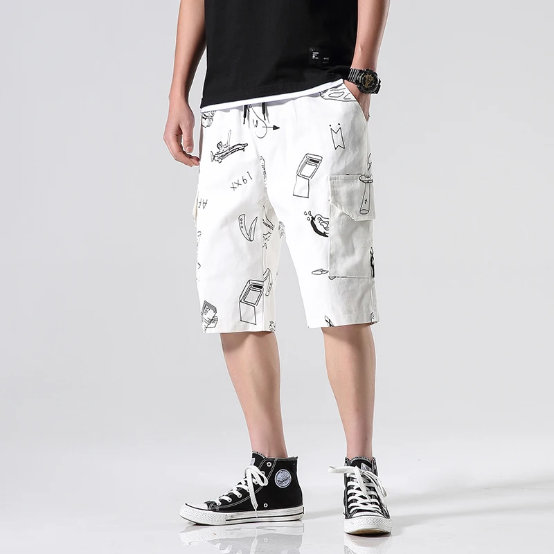 Мужские хлопковые шорты с принтом облегающие повседневные Бермуды Прямая