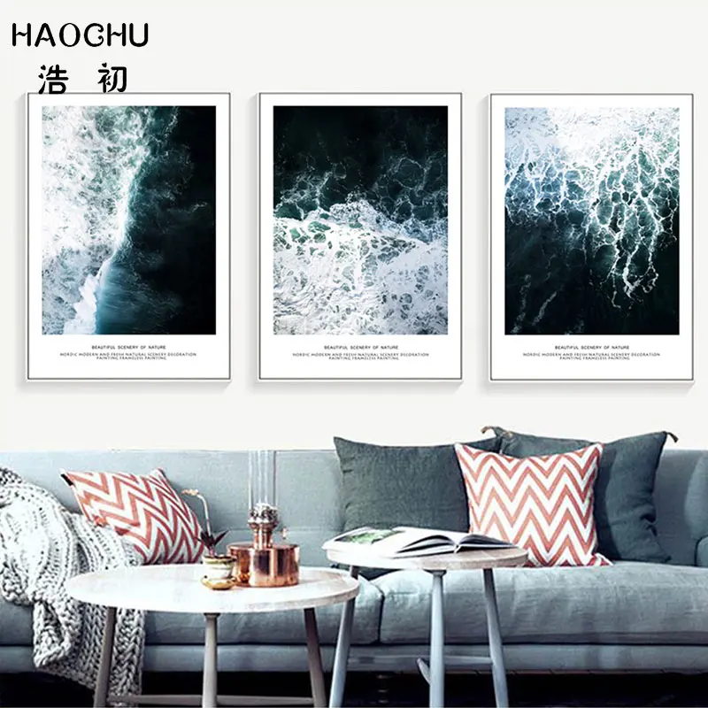 HAOCHU Nordic Poster Sea Seascape Landscape Canvas Painting Nature Wave Art Print &amp Picture Home Wall Decor Unframed | Дом и сад