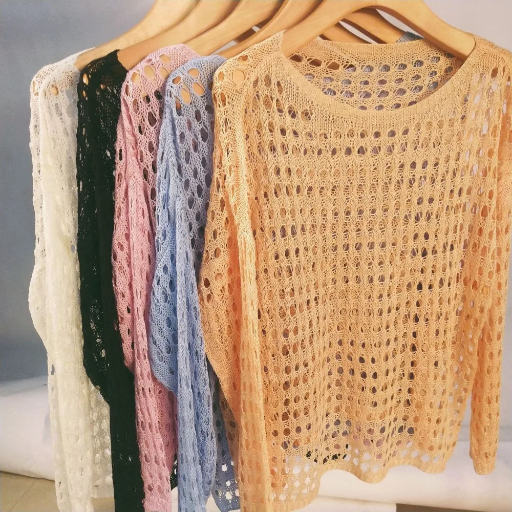 

Women Sweaters Long Sleeve Female Casual Knitted Pullovers O-Neck Loose Sexy Clothes Spring Autumn Hollowing Out Office Lady