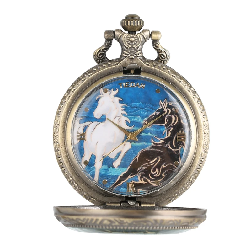 

Reloj De Bolsillo Horse Theme Small Size Quartz Pocket Watch Retro With Necklace Chain for Men Women Gifts Steampunk Fobs Clock