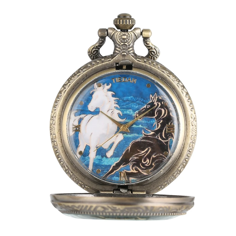 Reloj De Bolsillo лошадь тема маленький размер кварцевые карманные часы ретро с цепочкой