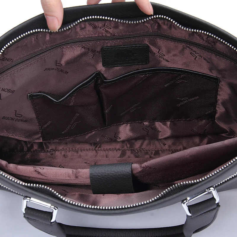 BISON DENIM модная мужская сумка из натуральной кожи на плечо мужской портфель