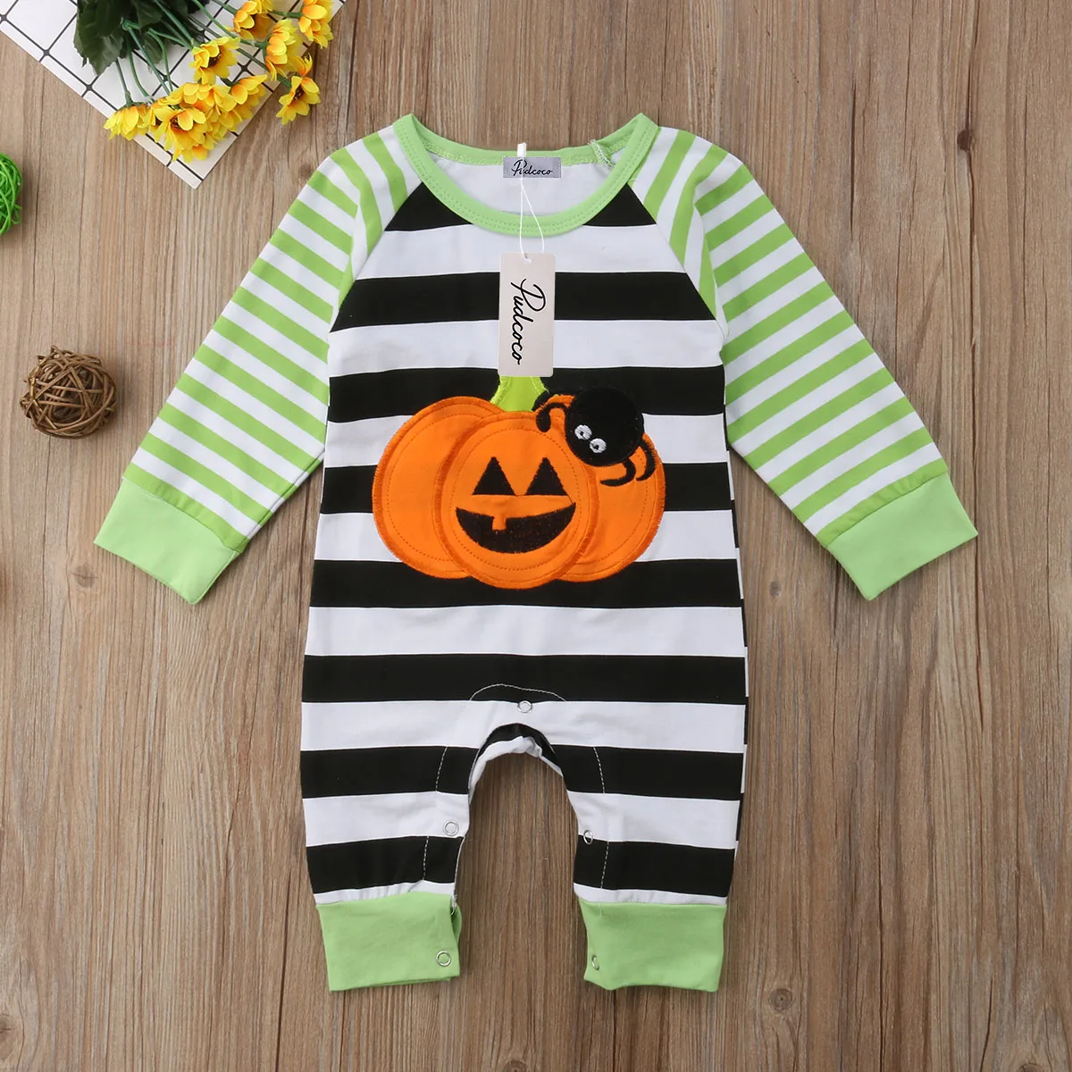 Новорожденных для маленьких девочек мальчиков тыквы цельный комбинезон