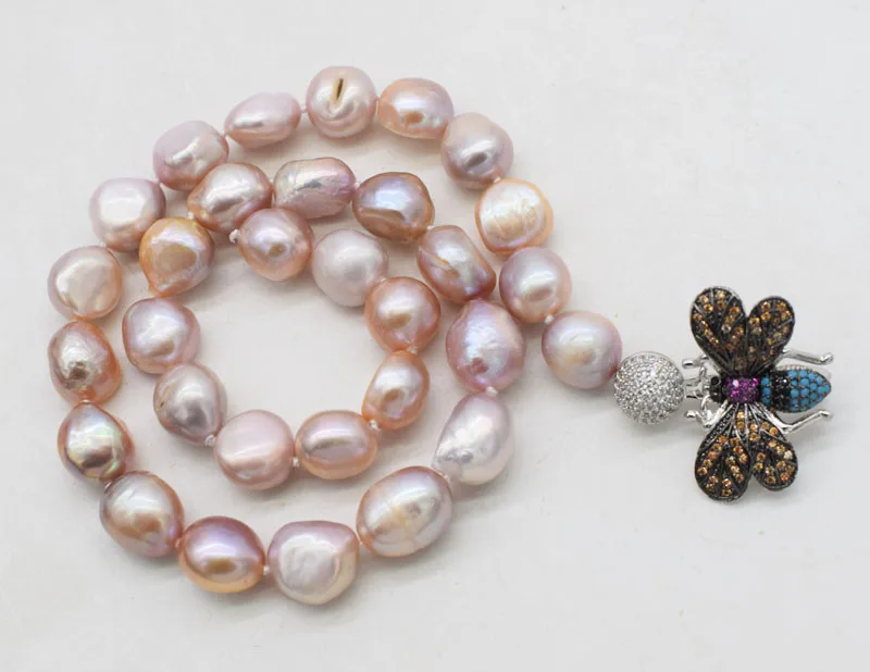 freshwater pearl purple baroque necklace 16inch 9-13mm zircon insect hook FPPJ wholesale beads nature | Украшения и аксессуары