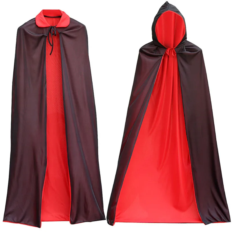 

Halloween Trench Cloak Cosplay Costume Death Vampire Red Black Cloak Double and Single Layer Stand Collar Hooded Cloak Costume