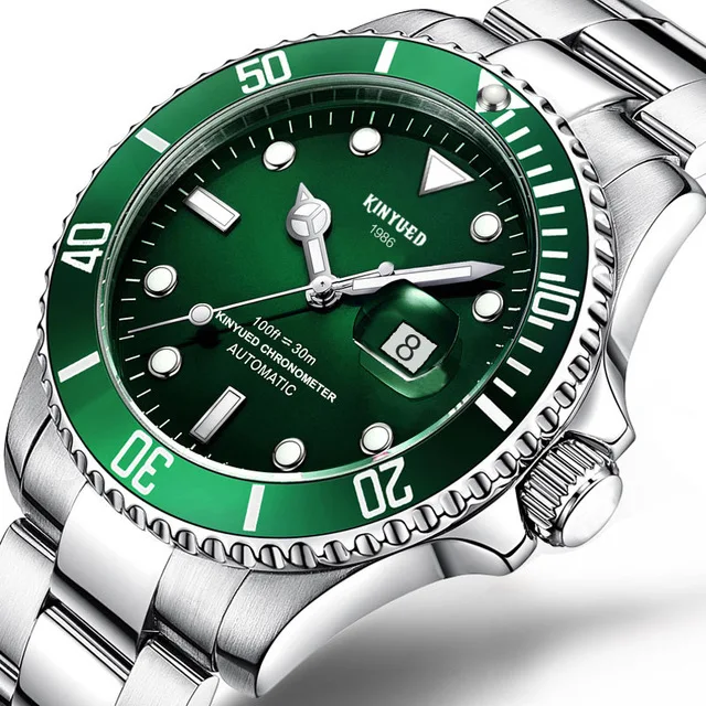 Silver Green KINYUED автоматические механические часы для мужчин люксовый бренд Clssical воды Призрак черный Циферблат Водонепроницаемые часы для мужчин Reloj Hombre - Цвет: Silver Green