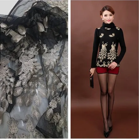 1 ярд/Лот черно-белая вышитая павлиньими цветами 130 см двусторонняя кружевная