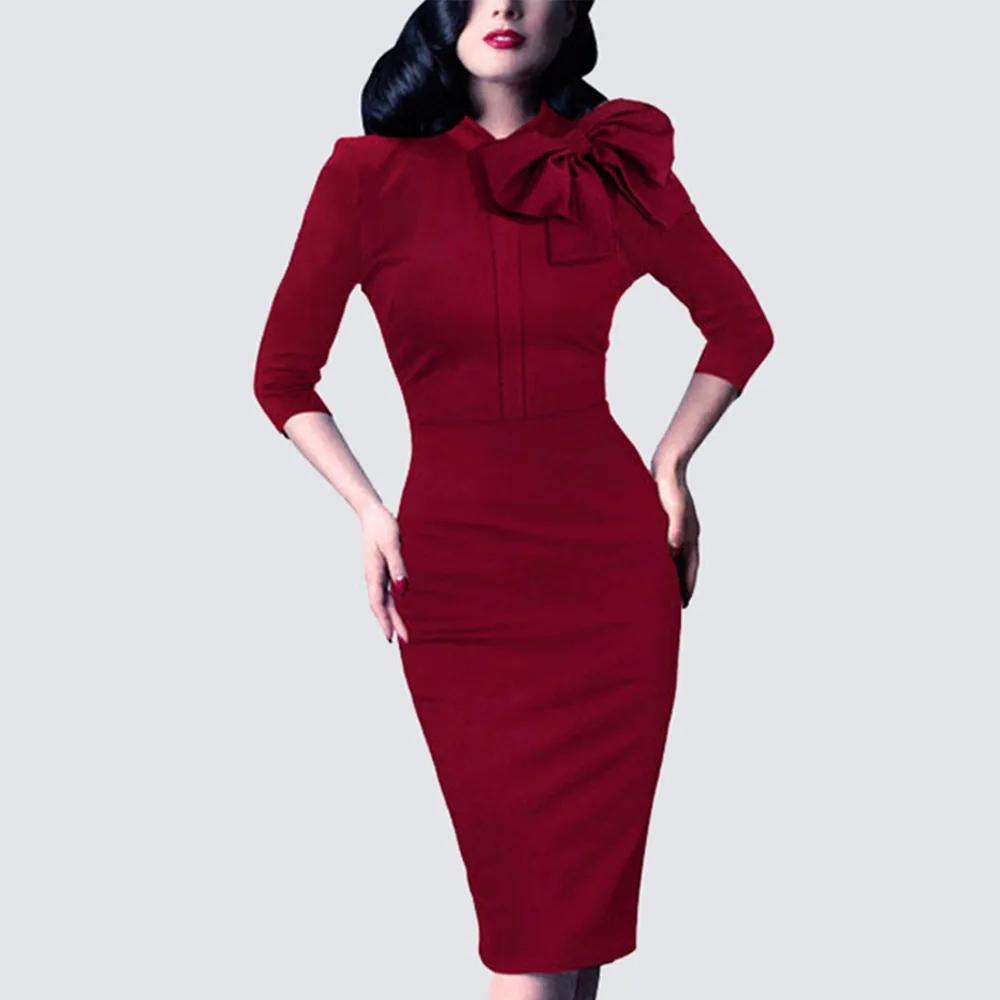 С бантом В стиле ретро винтажном Для женщин в 50 х Клубные вечерние платье