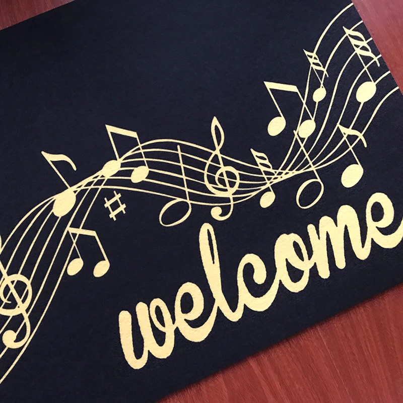 Черный и золотой Забавный коврик для входной двери с музыкальными нотами|Коврик|