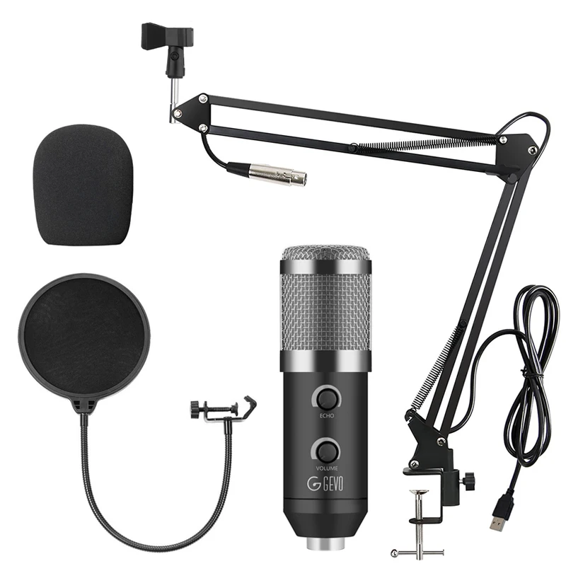Silver NB-35 Filter GEVO BM 900 USB микрофон конденсаторный студийный с подставкой штатив и поп-фильтр микрофон для компьютера караоке ПК обновлен от BM 800 - Цвет: Silver NB-35 Filter