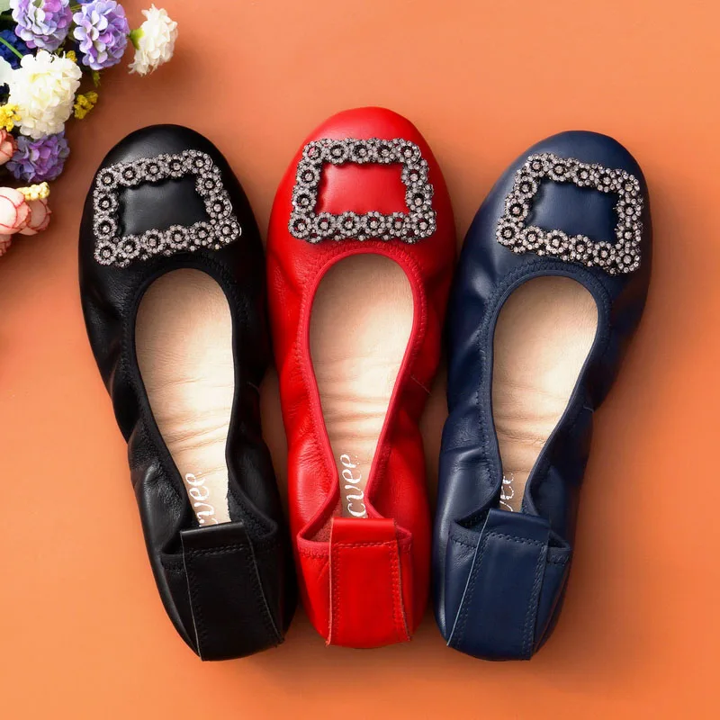 AUCVEE/модные женские туфли на плоской подошве с бриллиантовой пряжкой удобные из