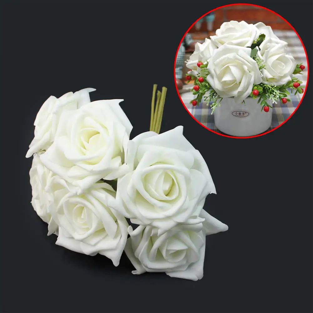 Искусственные искусственные розы из ПЭ 1 букет 6 шт. венки белой пены цвета