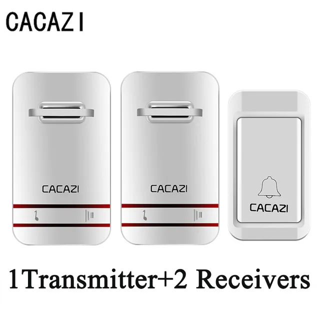 White 1x2 CACAZI автономный водостойкий беспроводной дверной звонок светодиодный свет без батареи Домашний Беспроводной звонок США ЕС Великобритания штекер 1 Кнопка 1 2 3 приемник - Цвет: White 1x2