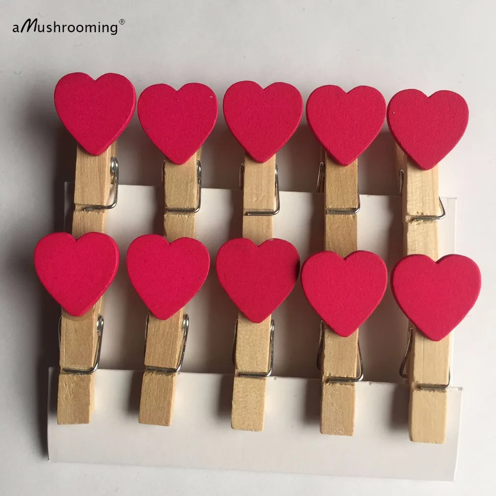 10 шт Деревянный Мини ярко розовый любящее сердце зажимы Pegs Свадебный вечерние