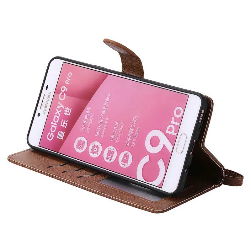 Кожаный чехол для Samsung Galaxy C9 Pro кошелек флип-подставка сильный магнит деловые