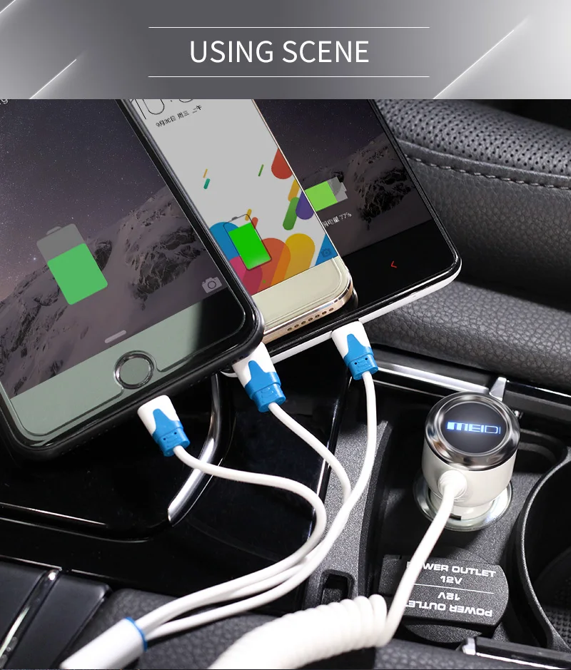 MEIDI 3 USB Автомобильное зарядное устройство для мобильного телефона с кабелем Micro usb type C осветительный кабель для Samsung S7 Xiaomi type C