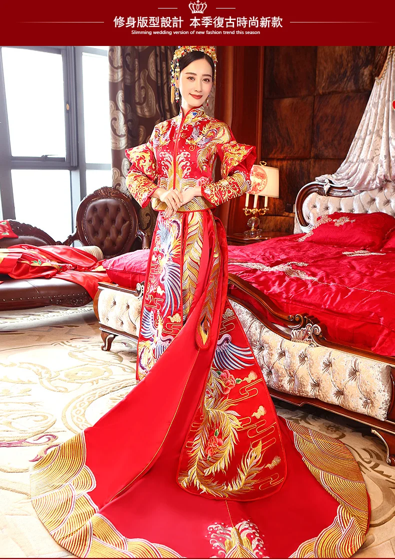 Chinese Traditional Dress Qipao Embroidery Dragon Phoenix Bride Wedding Modern Cheongsam Oriental Dresses Women And Men | Тематическая