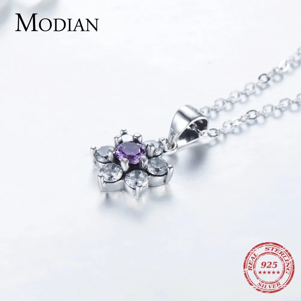 Цепочка Modian из 100% серебра 925 пробы с подвеской в виде цветов модное простое