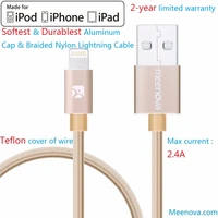 meenova mfi certified usb to lightning cable for iphone 55s66 plus6s6s plus ipad airmini aluminum cap braided nylon