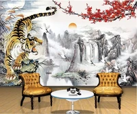 3d room wallpaper custom mural non woven wall sticker chinese the tiger down the mountain painting photo 3d wall mural wallpaper