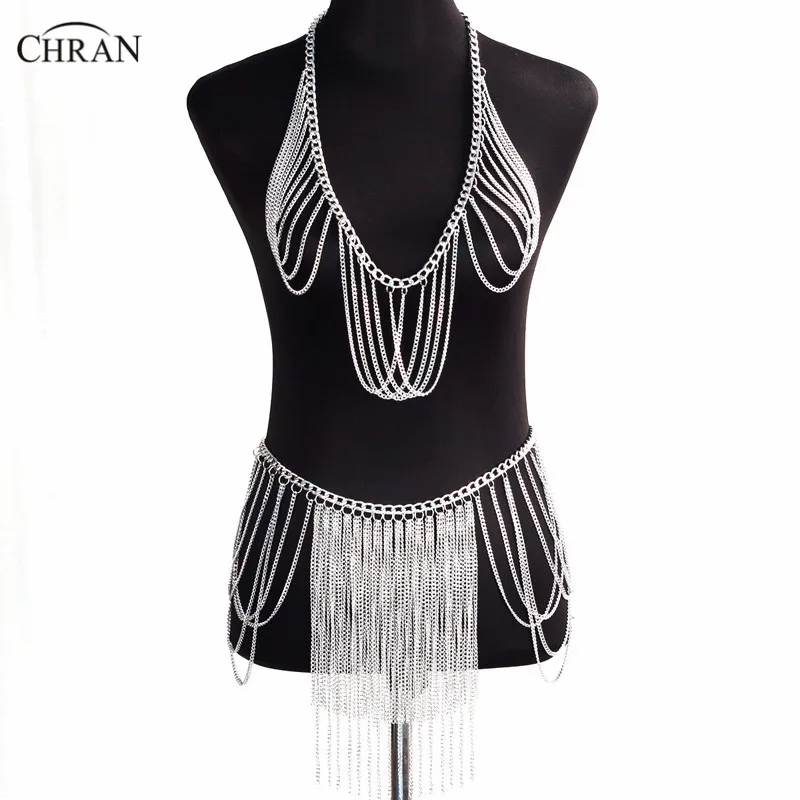 

Chran New Fashion Multi Layer Tassel Chain Exotic Lingerie Mini Dress Beach Cover Up Sexy Chain Bra Bralette Wear Jewelry CR4135