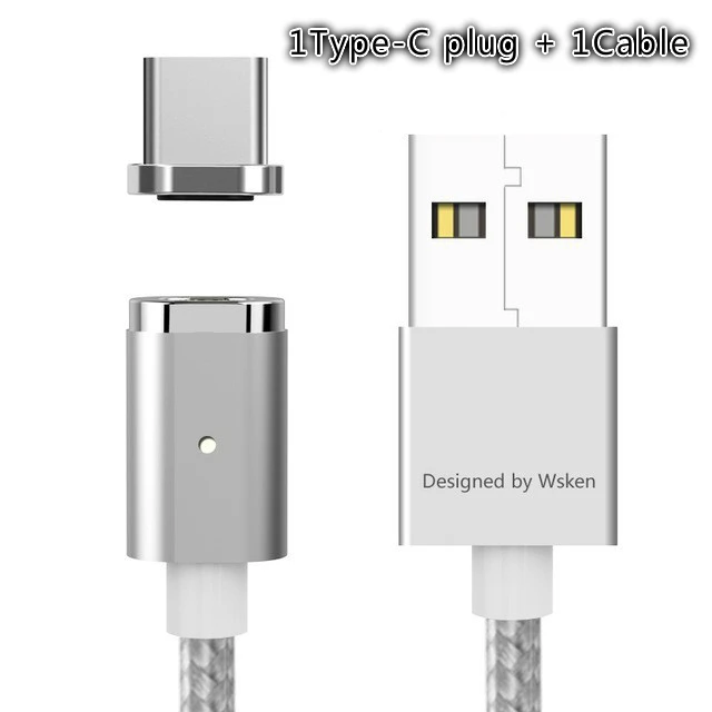 Type-C silver Wsken USB Магнитный зарядный кабель для iPhone Xs 8 7 6 6s Qc2.0 быстрое зарядное устройство провод Micro usb type C кабель для мобильного телефона samsung - Цвет: Type-C silver