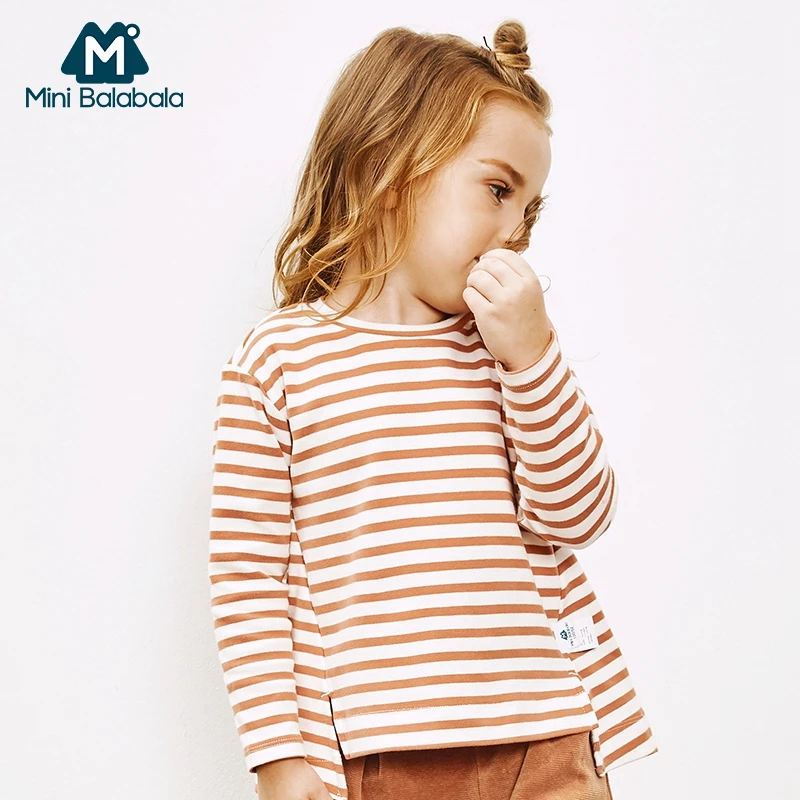 Balabala/Детские хлопковые топы в полоску с оборками для девочек кружевная детская