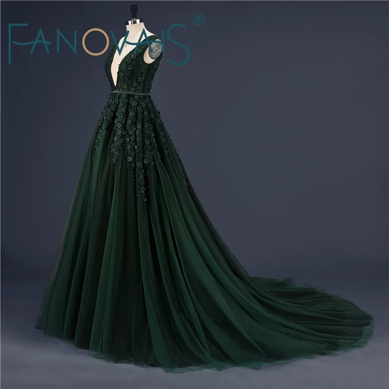 Темно-зеленый сексуальные кружева платья выпускного вечера Vestido де Novia бусы