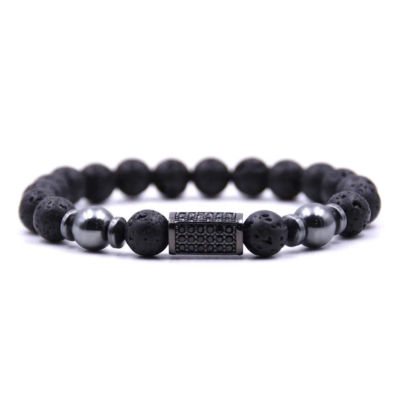 KANGKANG 2019 Retro popular 5 color 8mm stone Bracelet Pave CZ black cuboid Bracelets for Men&ampWomen Classic Jewelry charm gift |