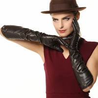 fashion sale 51cm long women leather gloves five finger solid real sheepskin banquet genuine opera driving glove el017nc