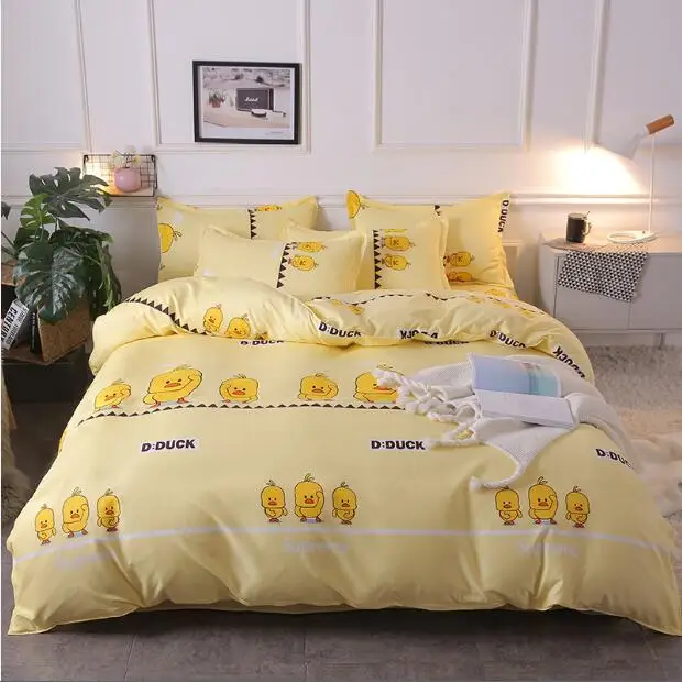 Yellow Bonenjoy, набор постельного белья размера queen с желтой уткой, мультяшный стиль, пододеяльник, простыня, наволочка King size, постельное белье, двойное постельное белье - Цвет: Yellow