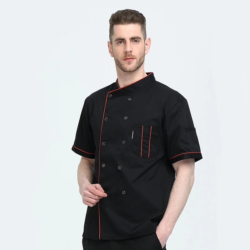 sanxiaxin Unisex Kitchen Chef Uniform Bakery Food Service Cook Short Sleeve shirt Breathable Double Breasted Jacket clothes