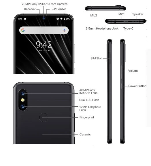 Оригинальный смартфон UMIDIGI S3 Pro 4G 6 3 дюймов Android 9 0 2 1 ГГц ГБ ОЗУ 128 Гб ПЗУ 20 МП