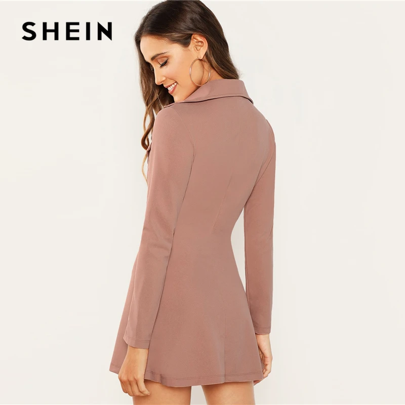 SHEIN Двубортное Платье На Молнии Женское Розовое Элегантное Платье С Длинными Рукавами