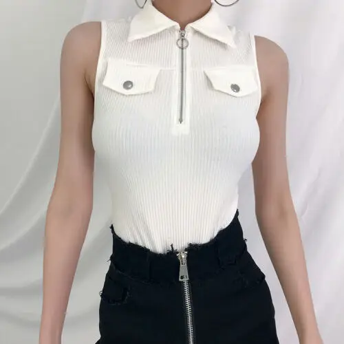 Женский Трикотажный боди с карманами Облегающий комбинезон на молнии отложным