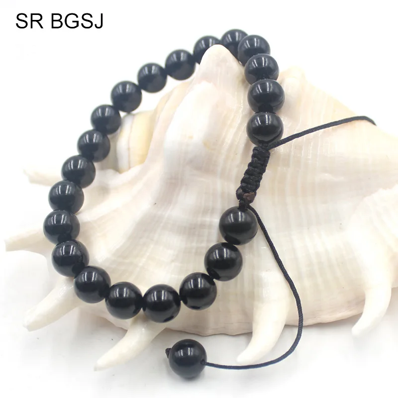 Free Shipping 6mm 8mm 10mm Women Jewel Natural Gems Stone Adjustable Jewelry Black Agat Onyx Beaded Bracelet | Украшения и