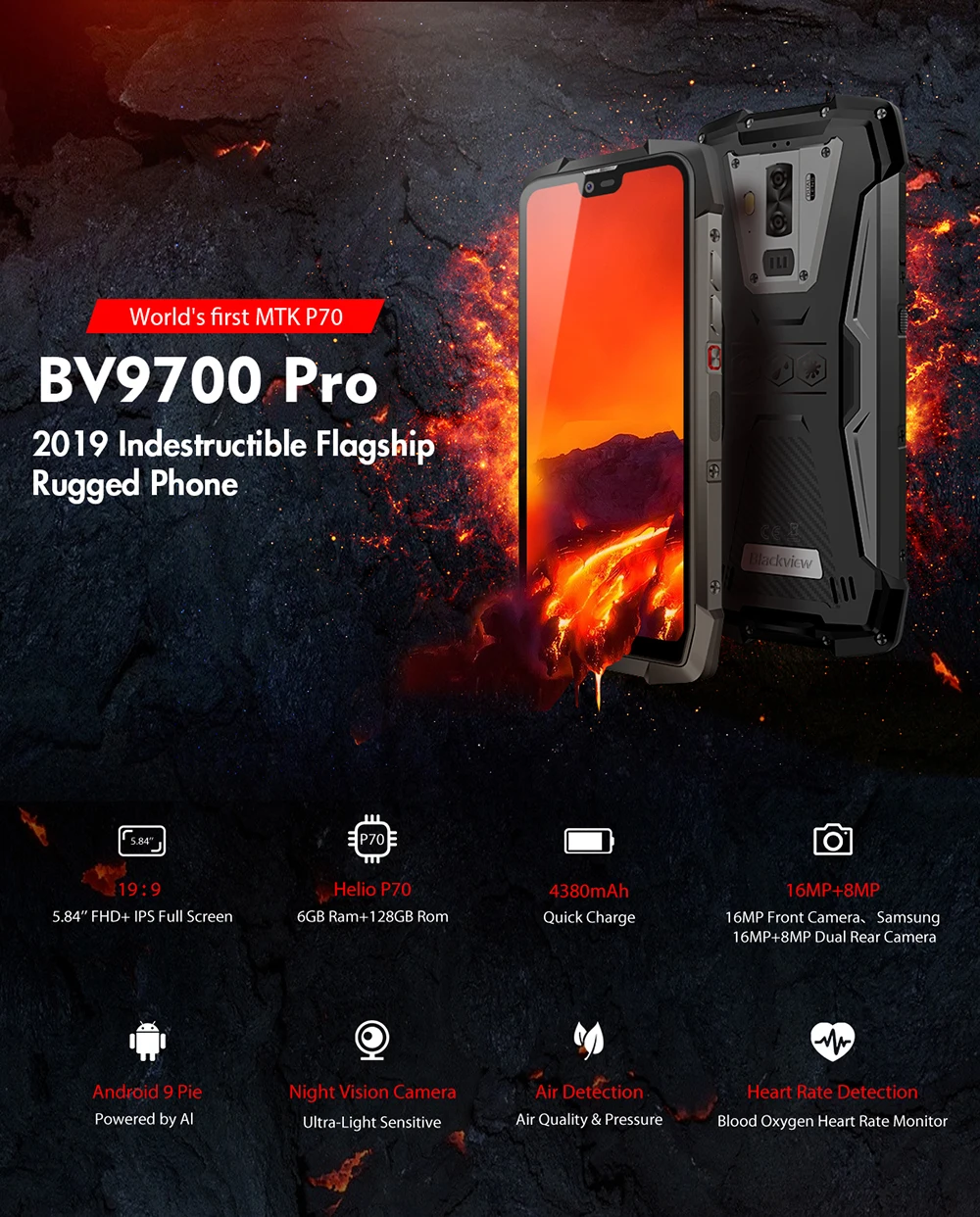 Blackview BV9700 Pro Helio P70 6 ГБ + 128 Гб IP68 Водонепроницаемый мобильный телефон 5 84 "19:9 FHD