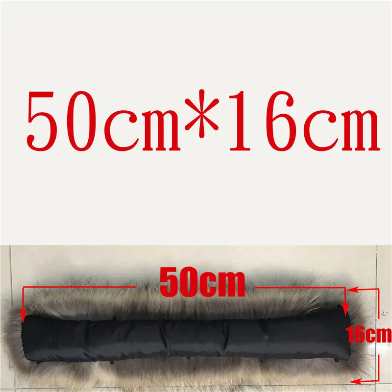 50cmX16cm Натуральный меховой воротник для парки пальто роскошный Теплый натуральный енот шарф женские Большие меховые шарфы мужские куртки 60 см 65 см 70 см 75 см - Цвет: 50cmX16cm