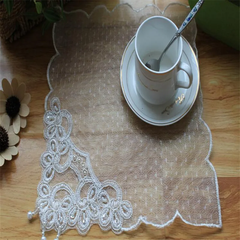 Free Shipping By Random Elegance Embroidery 28x28cm Tablecloth Cup Mat Cover Place wWedding Party Chirstmas Gift Home Textile images - 6