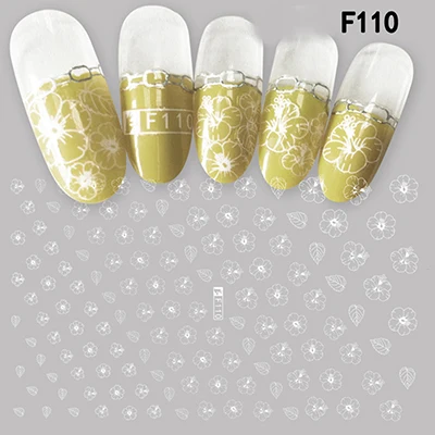 F110 White Самоклеющиеся наклейки для ногтей, серия F, 12*7,5 см, наклейки для ногтей с цветами, наклейки для дизайна ногтей, украшения для маникюра - Цвет: F110 White