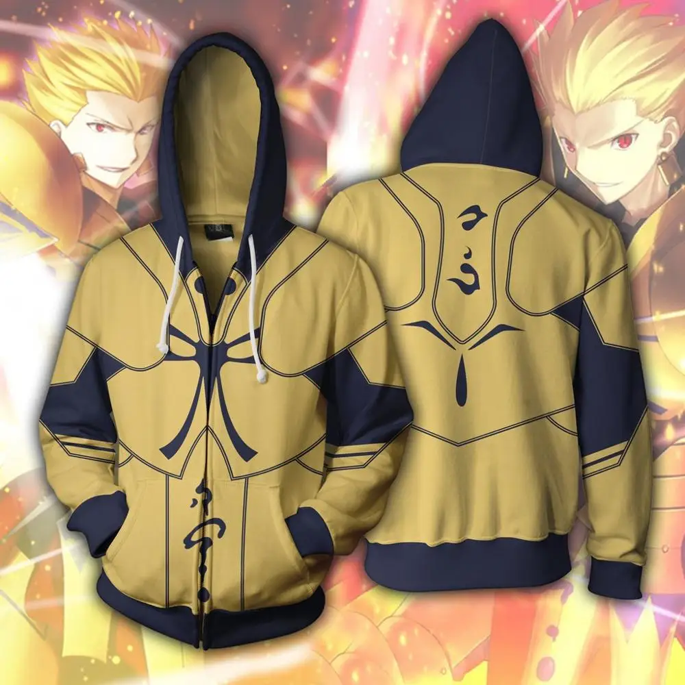 Цвет: желтый Fate/stay night Gilgamesh saber костюмы для косплея fate/stay кофты с капюшоном ночной тематики с принтом на молнии с капюшоном Мужские wo мужские спортивные куртки - Цвет: Цвет: желтый