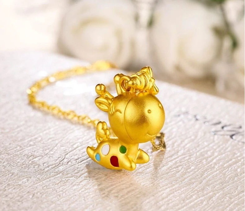 

1pcs Authentic 24K Yellow Gold Pendant / 3D enamel Lovely Deer Pendant